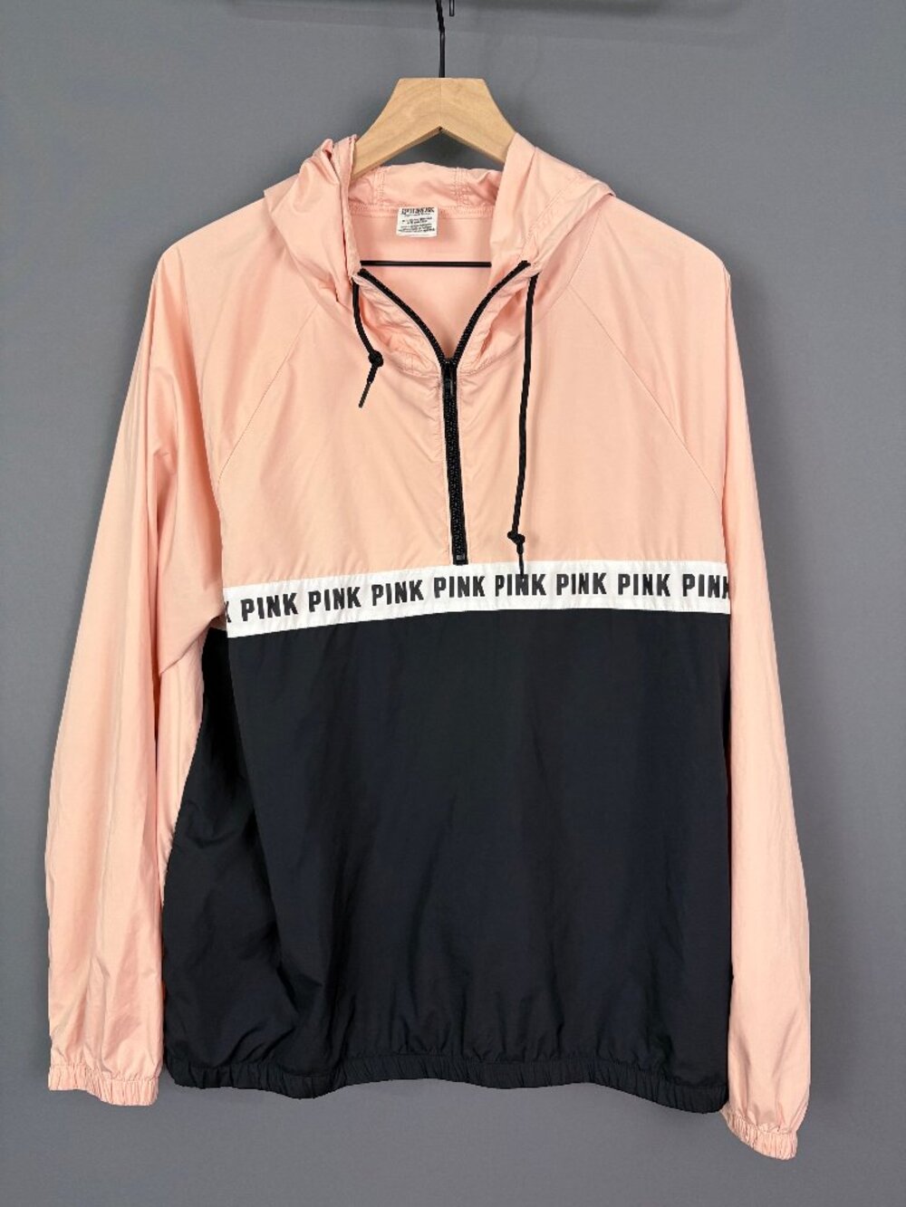 Victoria’s Secret PINK Colorblock Hooded Windbreaker Anorak M/L Pink Black